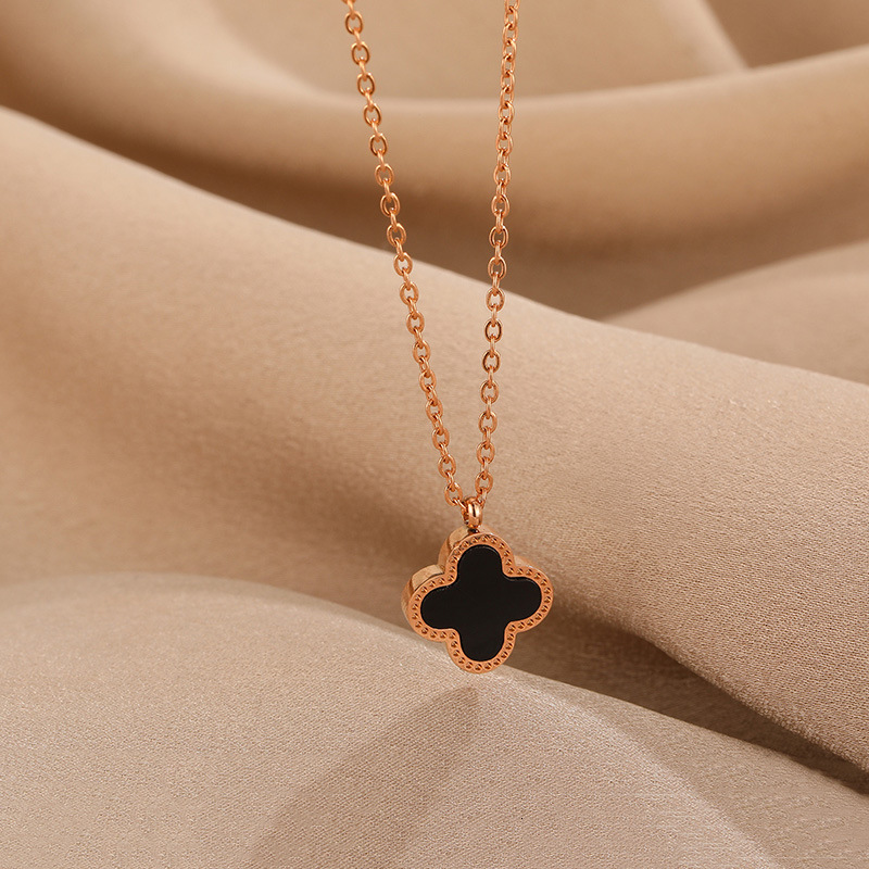 Fresh Style Four-Leaf Clover Titanium Necklace For Women Rose Gold Plated Stainless Steel Internet Celebrity Trendy Live Streaming Jewelry