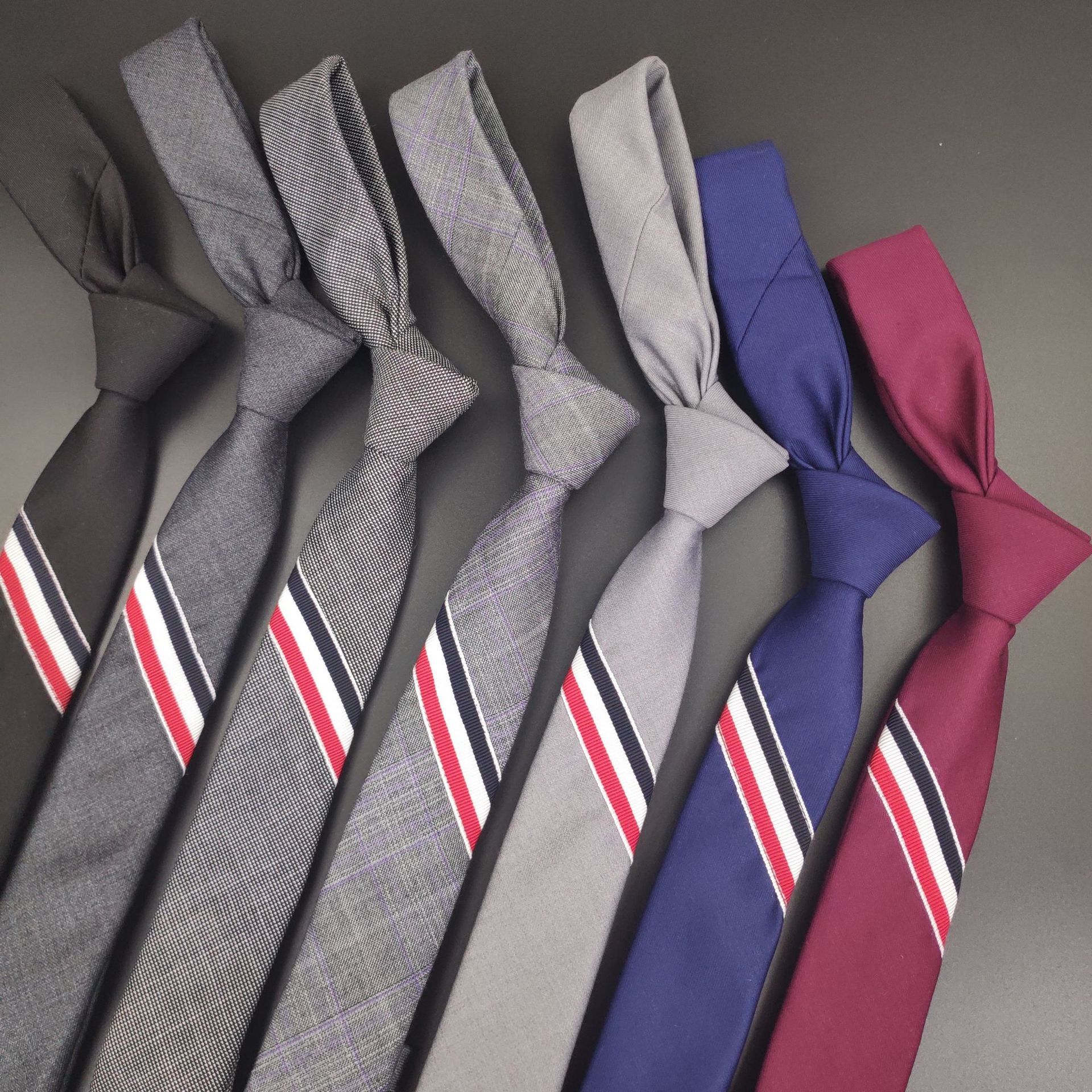 7 Colors British Style Men's Hand-Knitted White Red Striped Solid Color 5cm Narrow Student Black Wool Tie