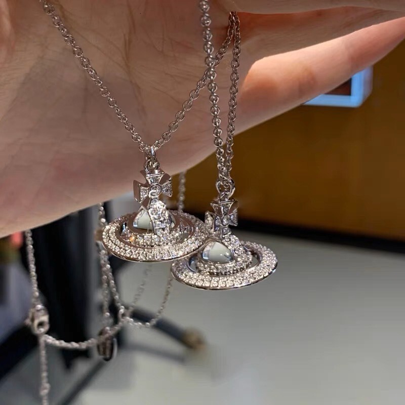 necklace Manufacturer wholesale Xijia three-dimensional multi-row full-diamond Saturn transparent glass bead necklace for women, niche light luxury