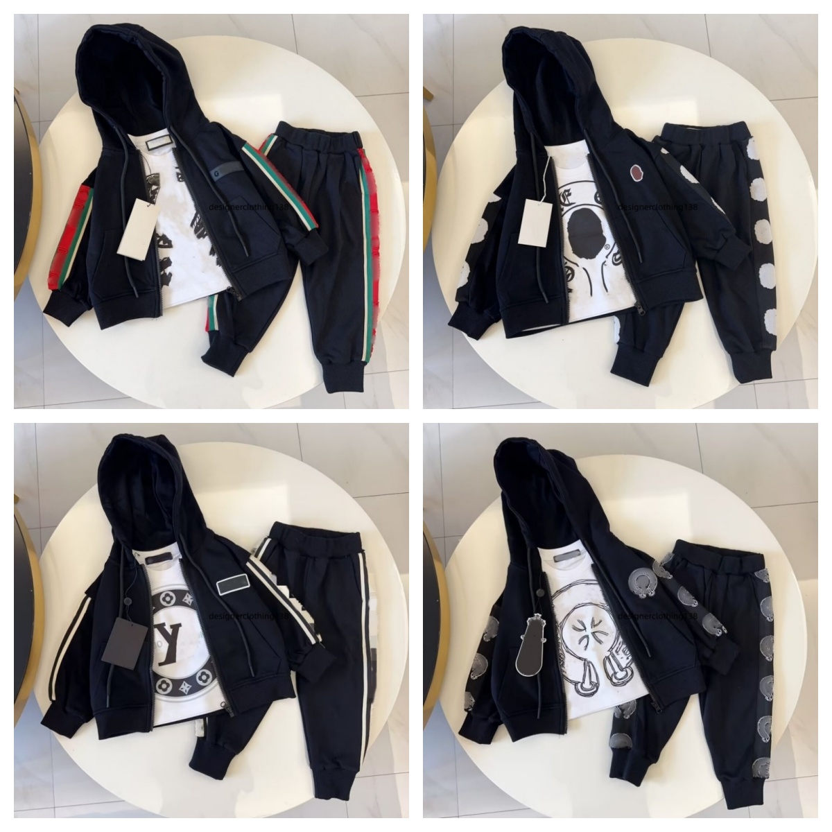 The latest design 2026 long sleeved white base shirt black suit pure cotton zipper hooded sweatshirt pure cotton pants a casual and fashionable thre