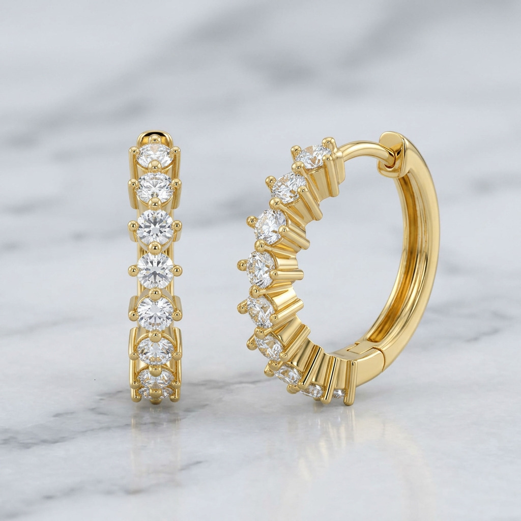 0.4CTW Round Cut Pave Huggie Hoop Earrings Lab Diamond 18K Solid Gold IGI Certified CVD/HPHT VVS DEF Color Ready to Ship Jewelry