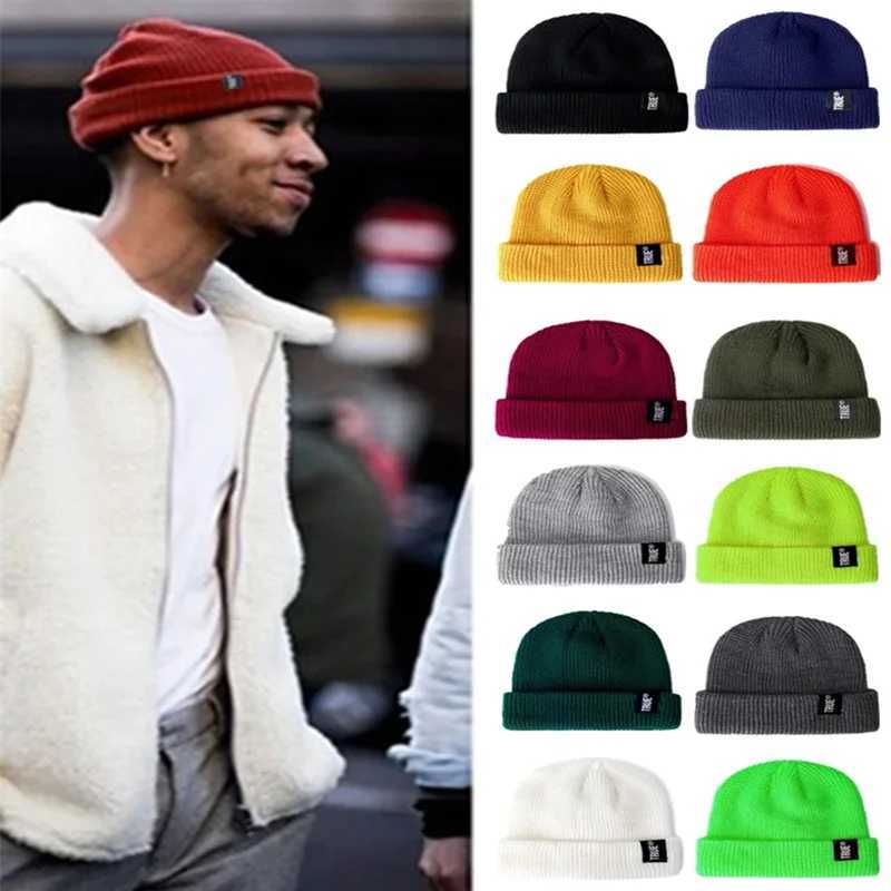 Beanie/Skull Caps Hot Sale Daily Short Beanie Hat Unisex Sailor Style Winter Hat Men Women Ribbed Knitted Melon Cap True Letter Baggy Skull HatT2610