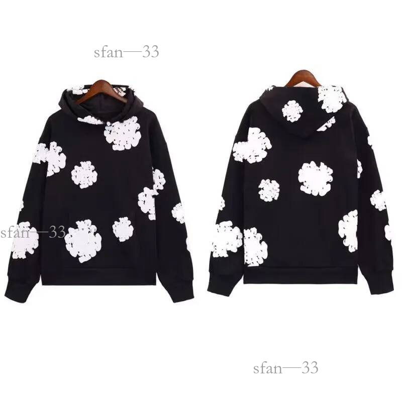 Denim Oversized Hoodies Men's Foam Print Flower Streetwear Hip Hop Pullover Hooded Hoody Fashionable Designer Hoodies A01