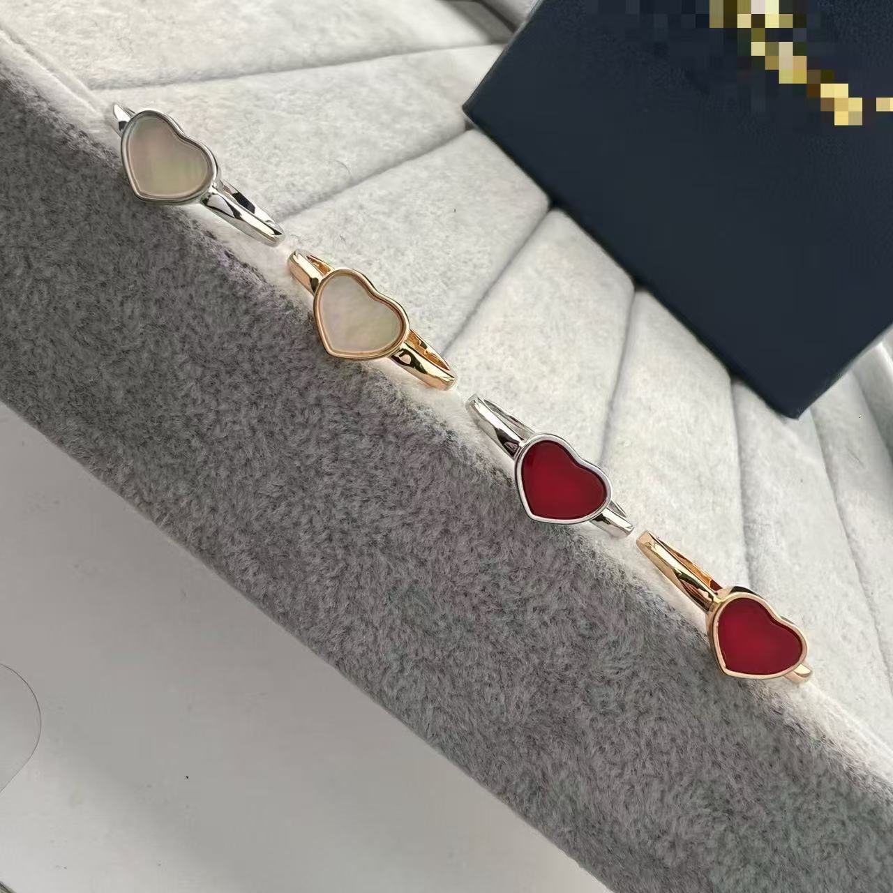 Chopardlies Chopardity Jewelry Ring Designer Chopars Happy Diamond Ring For Women Wedding Ring Heart-Shaped Red Agate And White Mother-of-Pearl Ring