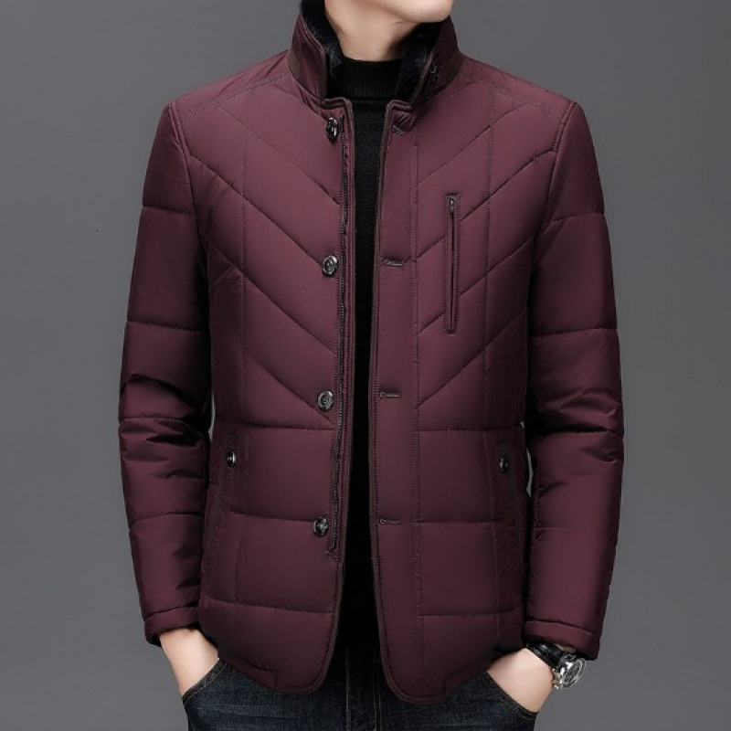 Men New Winter Solid Color Stand Up Collar Short Cotton Coat Cold Proof High End Soft Casual Outerwear For Middle Aged Men Daily Street Business And
