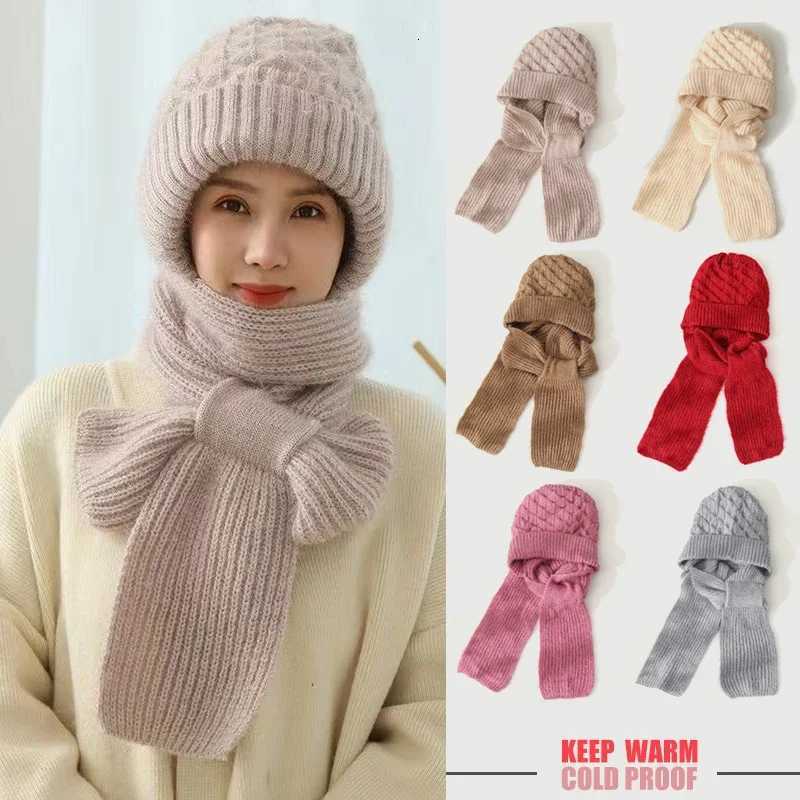 Beanie/Skull Caps Womens Winter Double Warm Knitted Hat Padded Thickened Hat Scarf One Knitting Net Red Explosion Models Wind and Snow Beanies Q2610