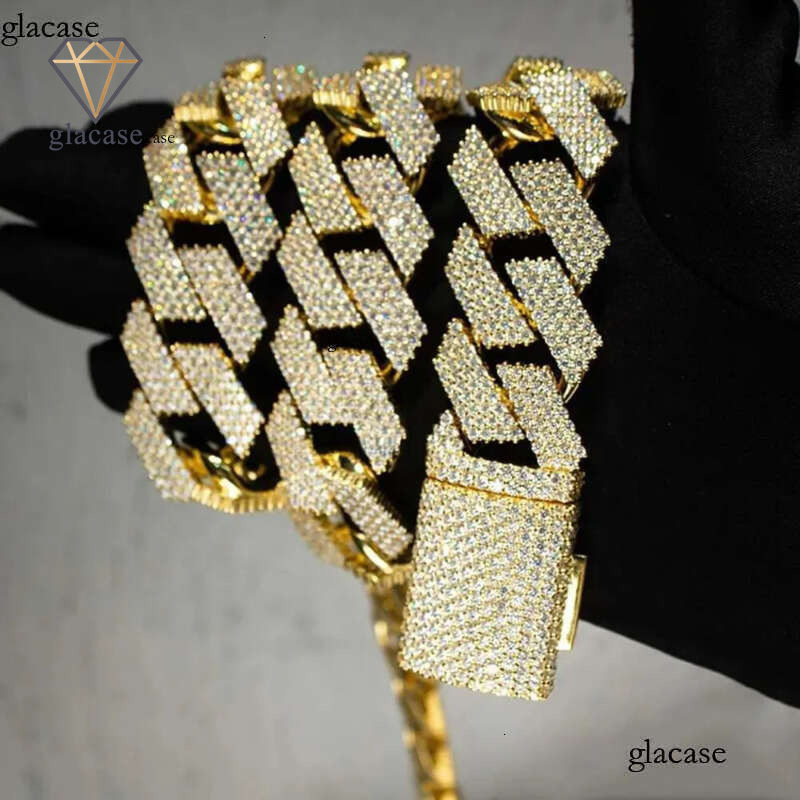 Fully Iced Out 24mm k Prong Setting Necklace Moissanite Custom Cuban Chain