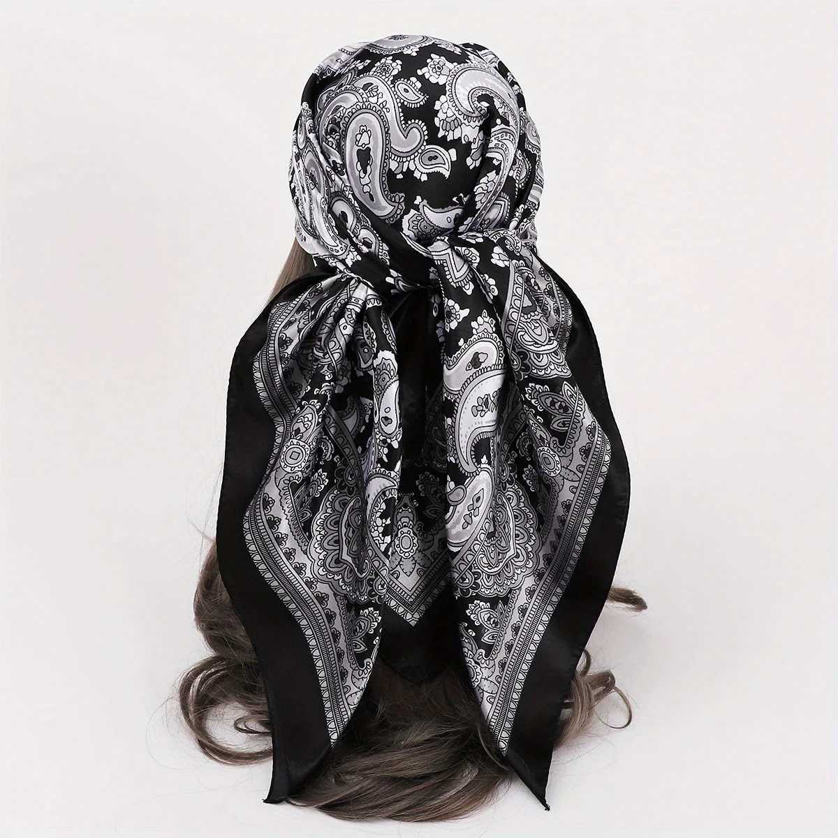 Classic Paisley Print Square Scarf Soft Satin Bandana Vintage Windproof Head Wrap Casual Shawl Imitation Silk Travel Beach Towel S261017NAKA