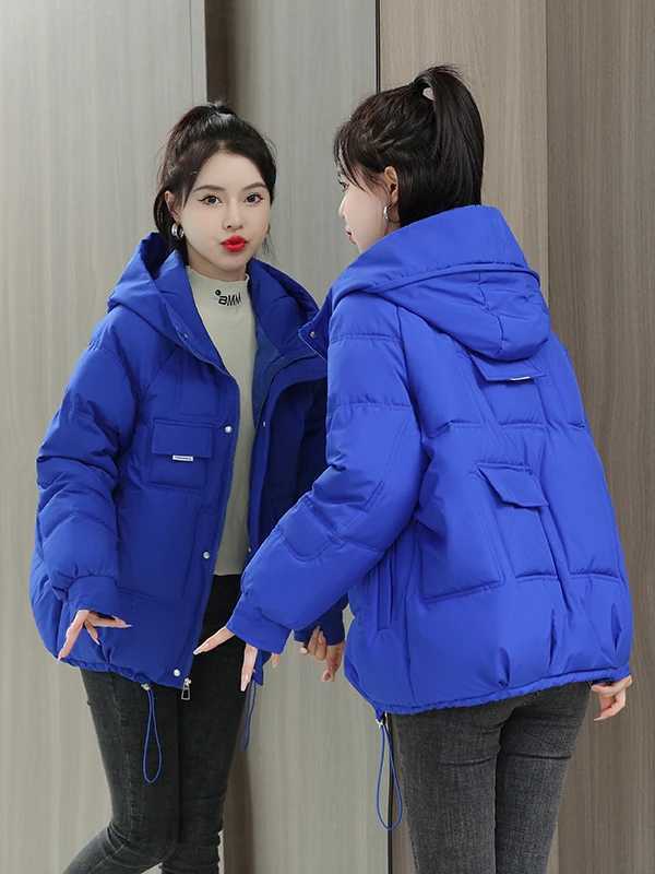 Women's Down Parkas Fashionable Candy Colored down Cotton Jacket Women's Short Loose Korean Style Coat with Hood for Small Figures Trendy