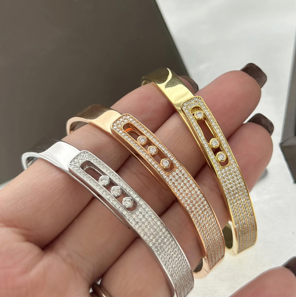 Mesikaa Jewelry Designer Messikaas Luxury Bracelet For Woman Men Luxe Bangle Full Diamond Three Diamond Sliding Bangle For Women