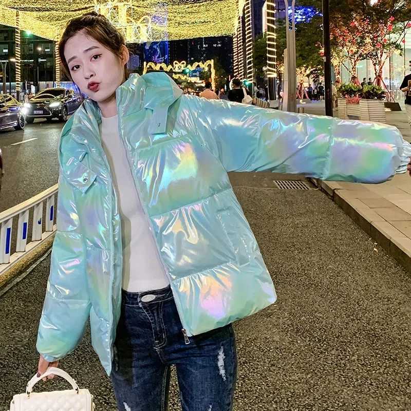 Women's Down Parkas Glossy Waived Wash Down Cotton Women's Padded Clothes Winter New Colorful Coat Korean Version Loose Thicken Student Ja