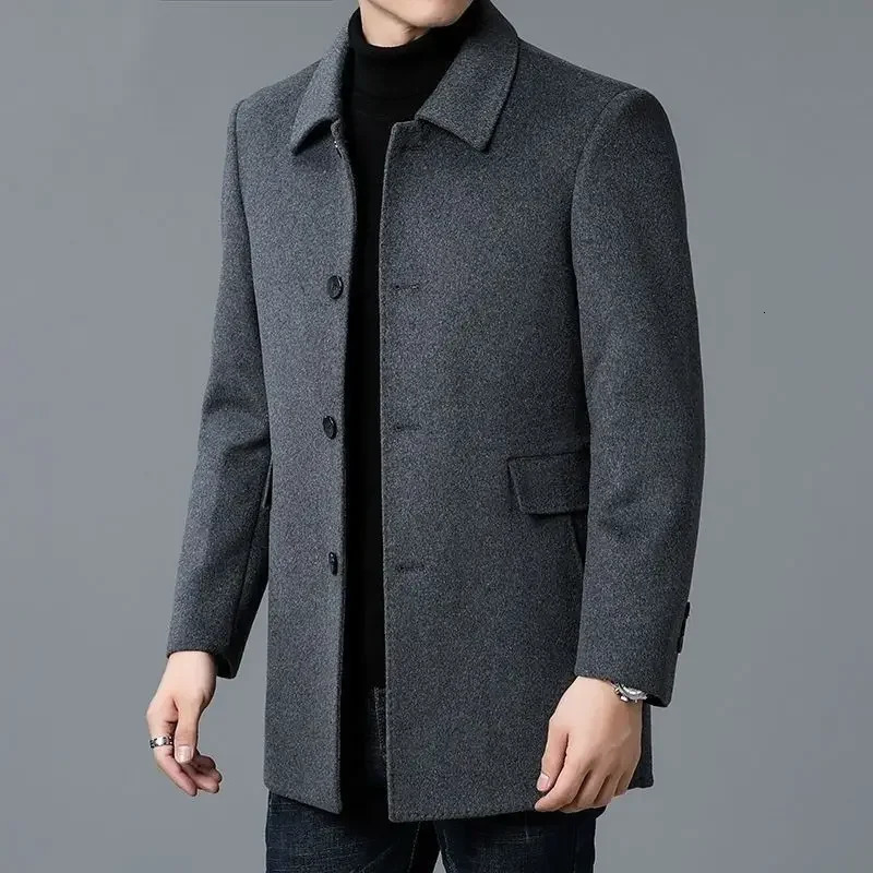 Men's Doublesided Woolen Overcoat Medium Long Lapel Four Seasons Wool Jacket Business Casual Windbreaker Daily Outerwear 261012