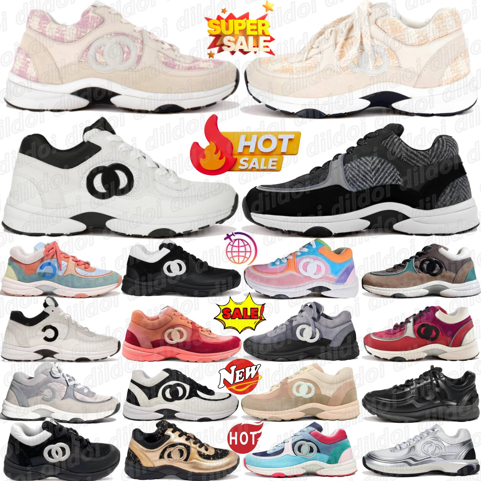 Sneakers Casual Shoe Designer With Box Chaussure CC Red White Triple Black Suede Dark Grey Suede Tweed Brown Green Pink Silver Beige Wool Man Women