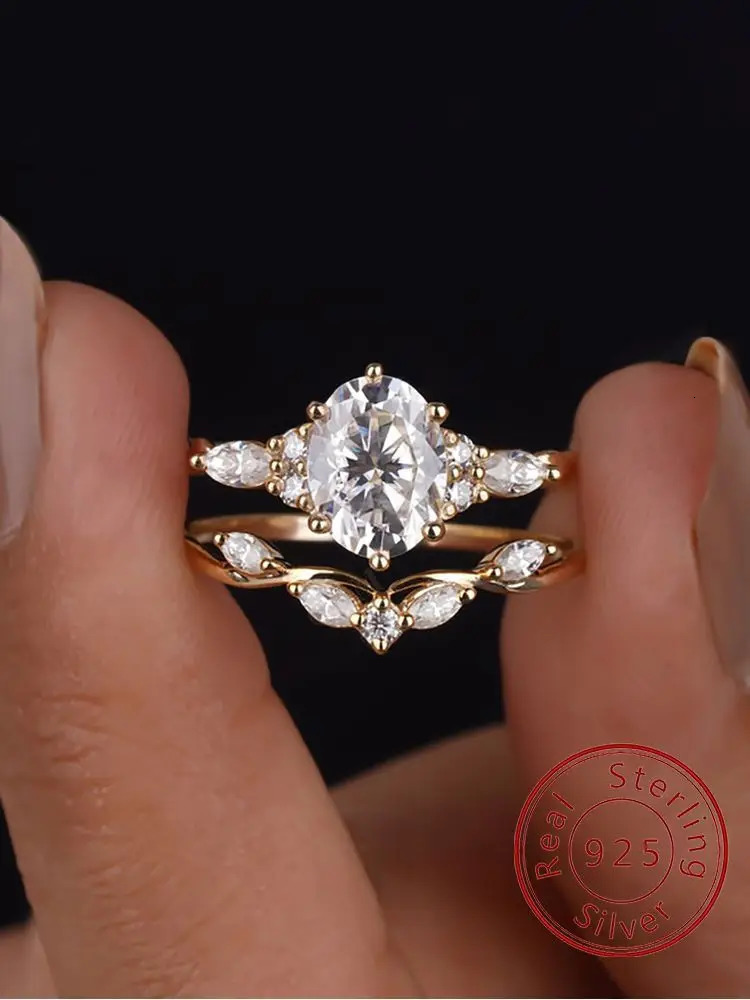 925 Sterling Silver Shiny Oval Marquise Zircon Ring Set For Women Engagement Wedding Fashion High Quality Fine Jewelry 261017