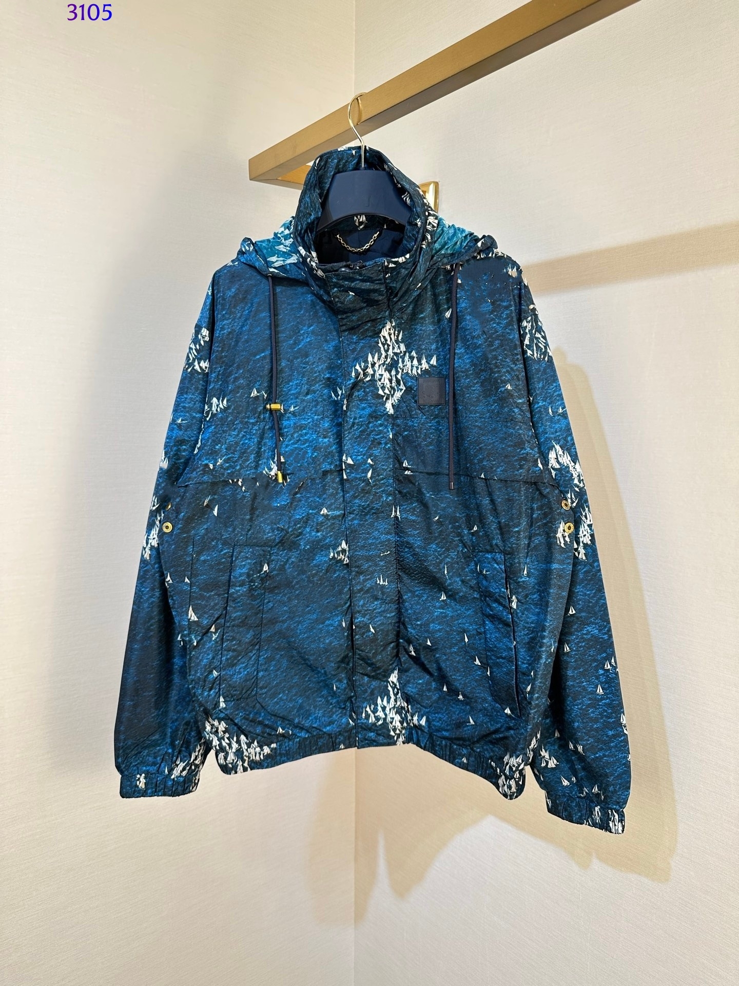 2026 Top Designer Men Hooded Windbreaker Luxury All Over Sailboat Print Jacket Water Resistant Zip Up Loose Casual Outerwear For Spring Autumn