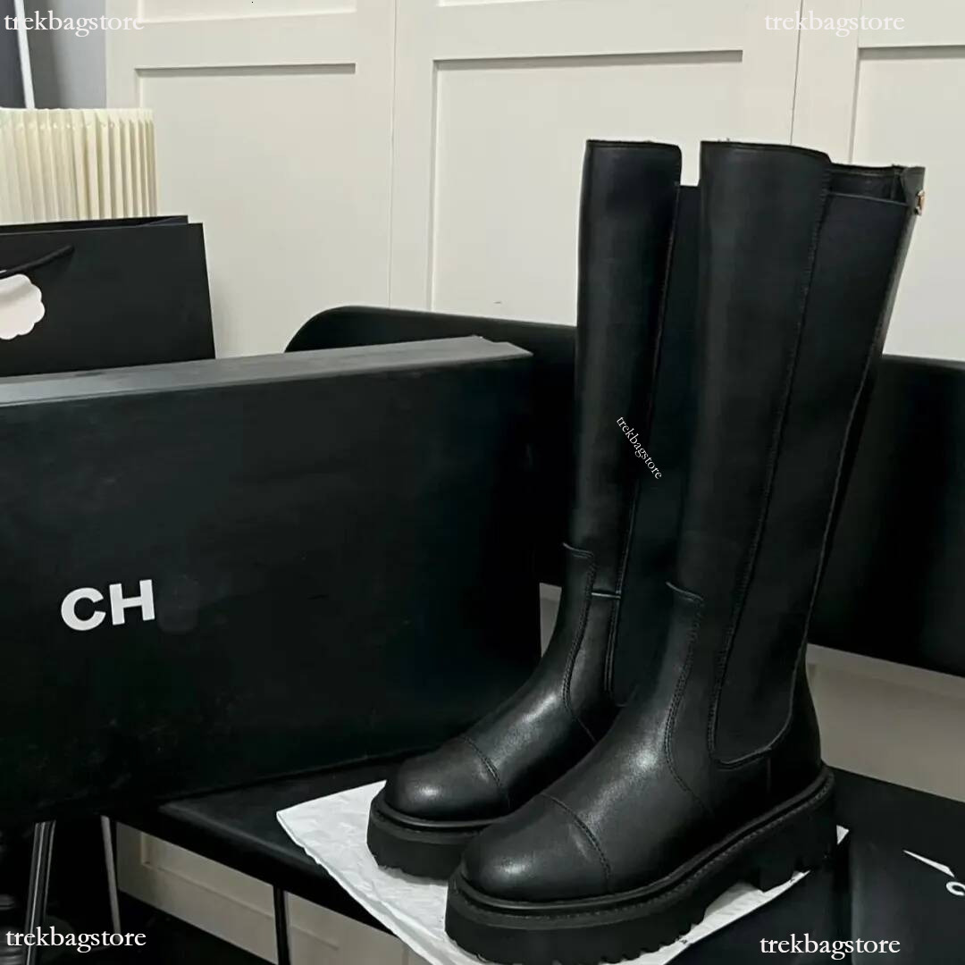 cc shoes 2026 With Box Designer boots Women Fashionable fall winter comfortable cc boots thick soled boots high quality round toe Chelsea Long boots