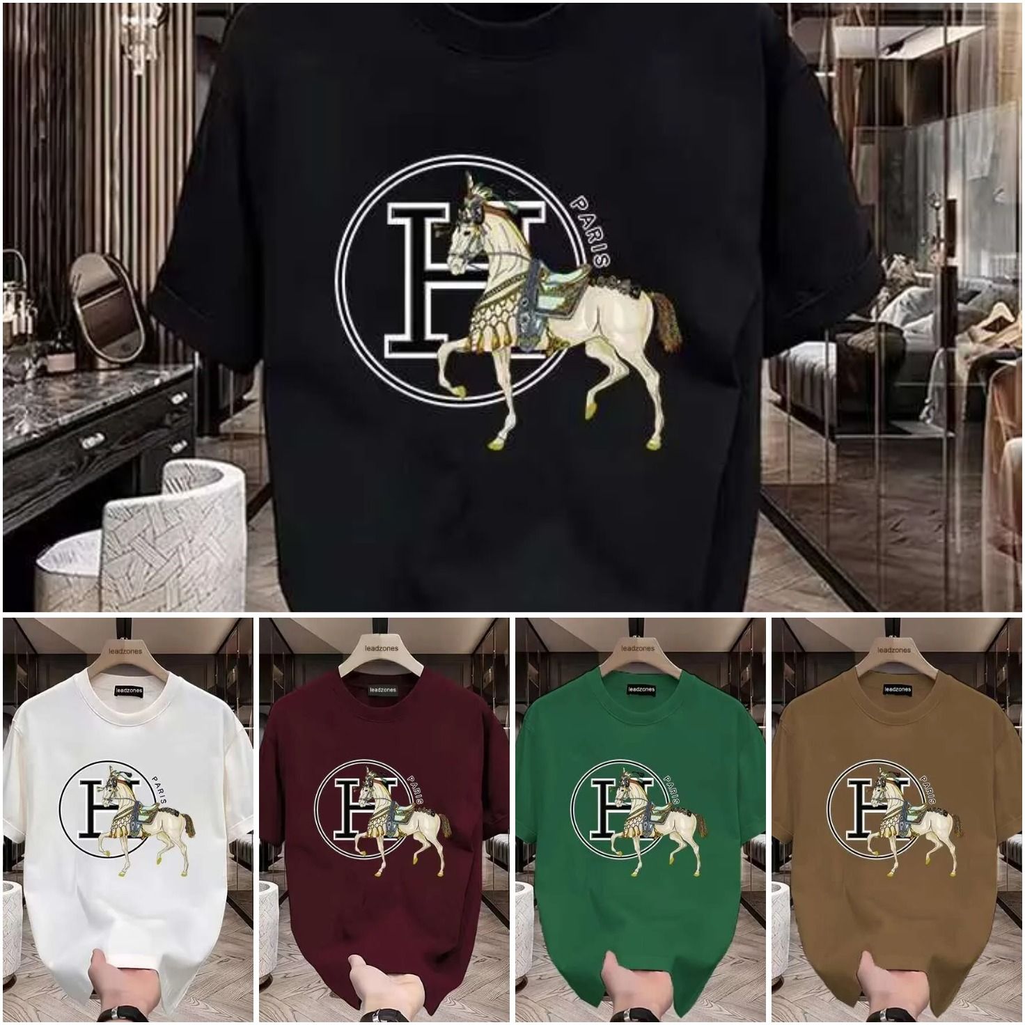 Free Shipping2024 Summer New Short Sleeve Men 's T-Shirt Print Gold Cool Long Staple Cotton Low-Key Luxury
