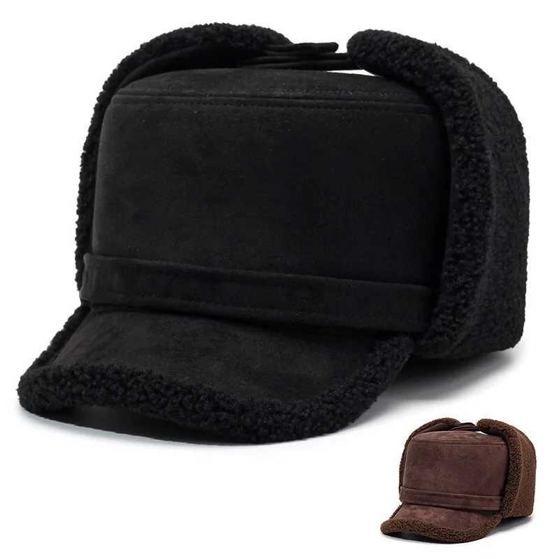 Trapper Hats Winter Mens Thermal Ear Flap Hat Thick Faux Fur Lined Trapper Cap with Brim Windproof Hat for Outdoor DailyT261017