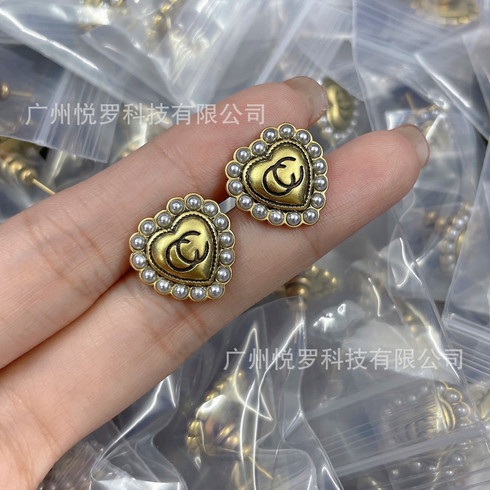 gg earrings high quality pearl women vintage heart shaped earrings for women
