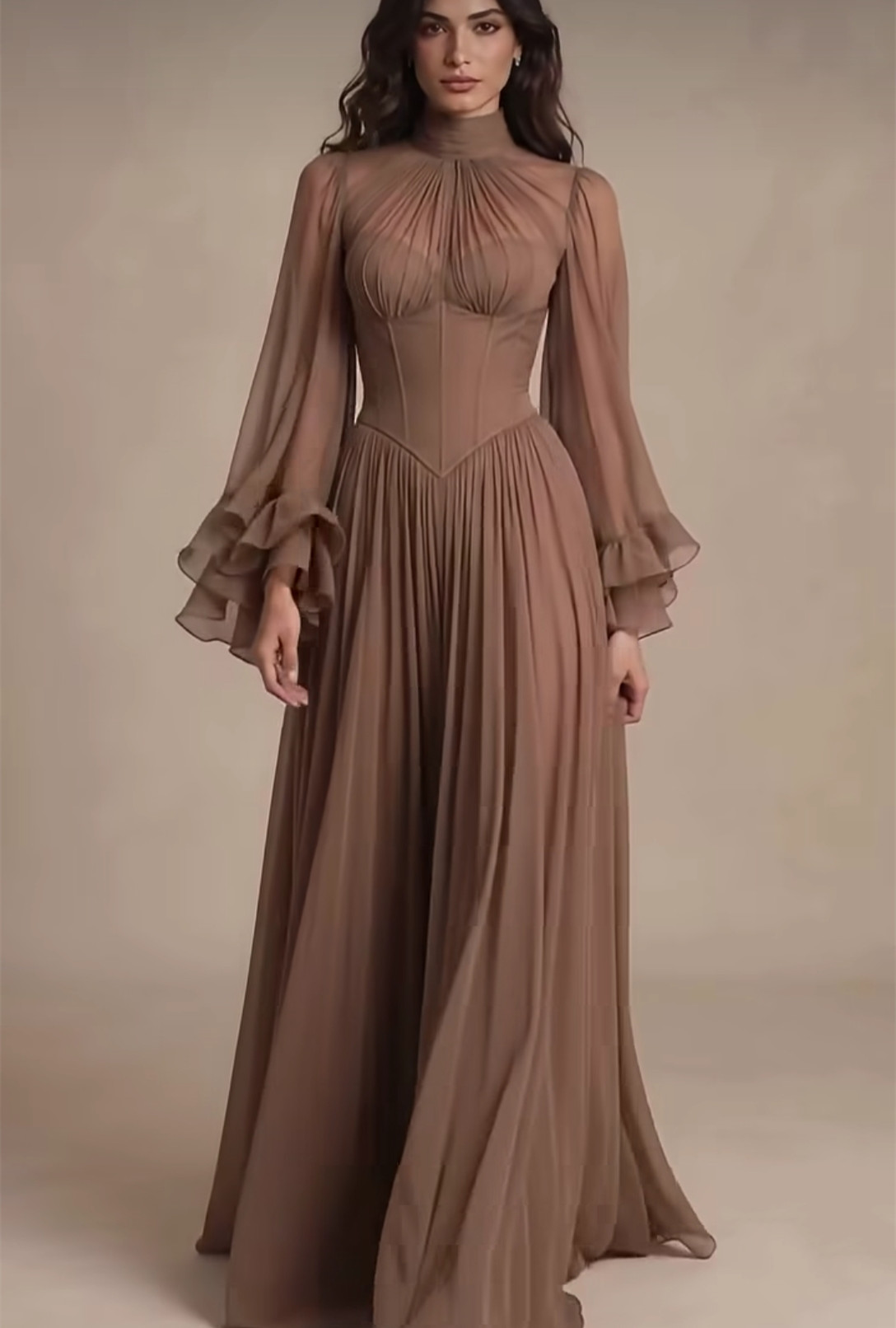 Elegant Long Chiffon Evening Dresses with Ruffles A-Line High Neck Pleated Floor Length Formal Occasion Prom Party Gowns for Women