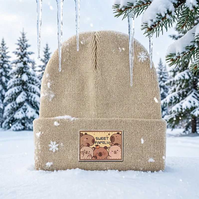 Beanie/Skull Caps Cute Cartoon Capybara Embroidered Cap Soft Knitted Beanies Warm Woolen Cap for Autumn and Winter Outdoor Sports Events Women Hat Q