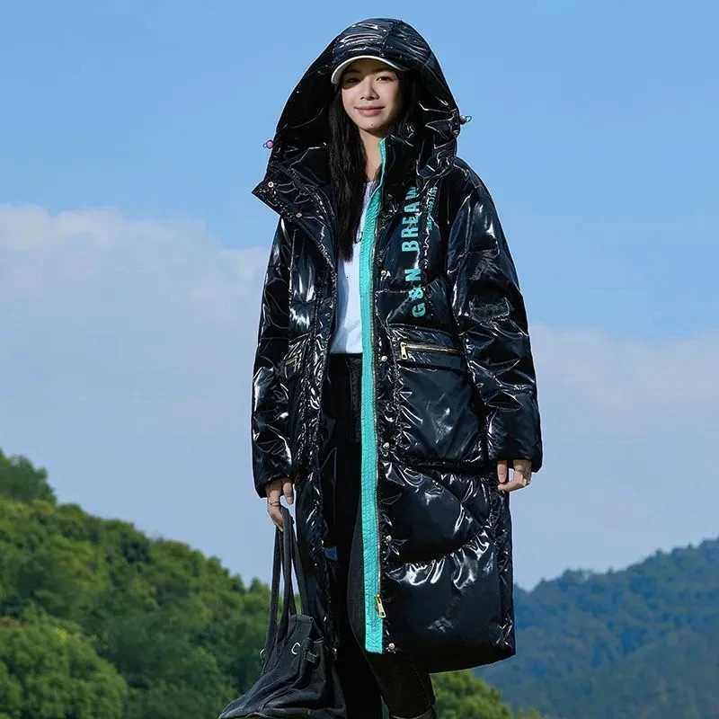 Women's Down Parkas Women's Letters Down Cotton Coat Zipper Long Coat Waterproof Loose New Hooded Jackets Women Casual Parkas Winter Thick