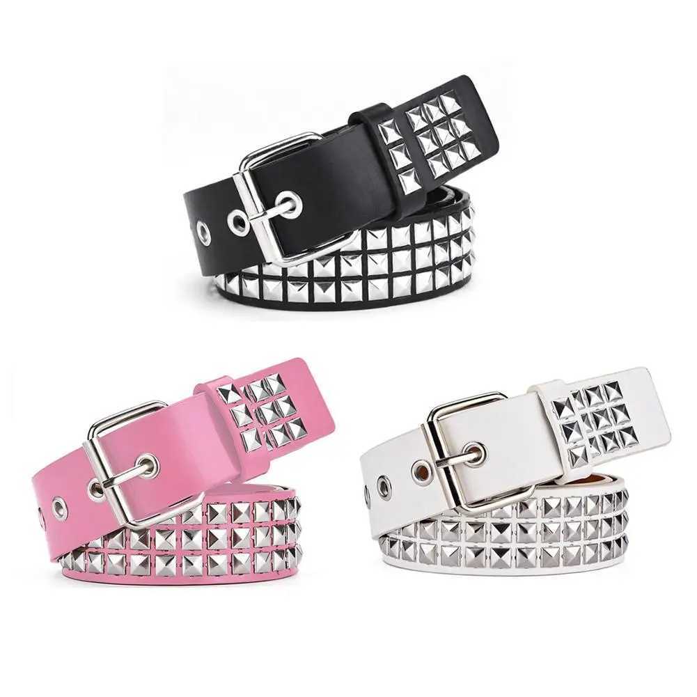 Black/Pink/White Trend Rivet Belt Heavy Metal Belt Men Women Punk Nightclub Rock Style Belt Jeans Belt Y2K Belt Fashion Decor S261017LACO