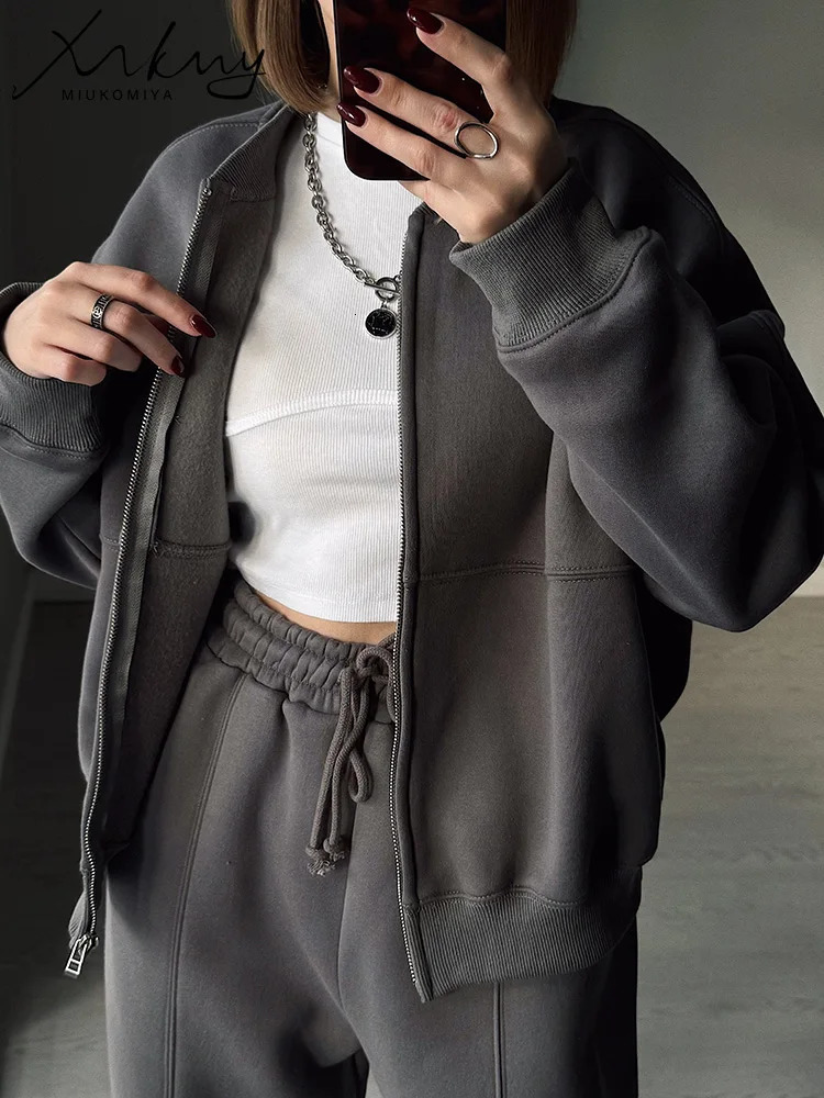 Warm Suit For Women Sweatpants Sets Winter 2 Pieces Thick Fleece Zipper Jacket And Pants Set Female Velvet Tracksuit For Women 261016
