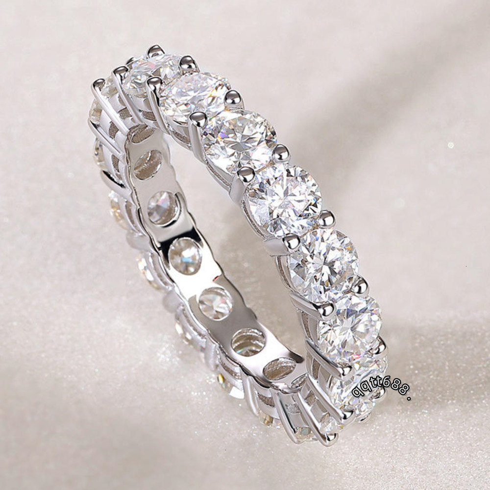 Moissanite Eternity Ring Round Cut 4mm D Color 925 Sterling Silver Wedding Band Rings for Women with GRA Certified