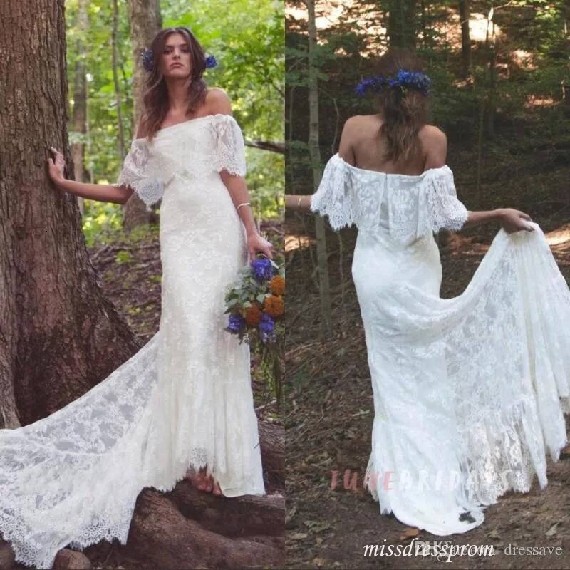 Bohemian Boho Dresses Off The Shoulder Full Lace Country Vintage Wedding Dress Bridal Gowns Custom Made