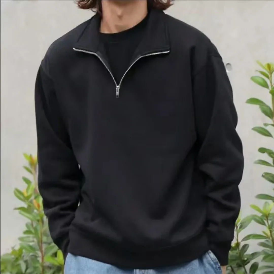 2026 Men Casual Fleece Sweatshirts Tops Sport Classic Stand Collar Mens Quarter Zip Hoodie Basic Pullover 3XL 261016