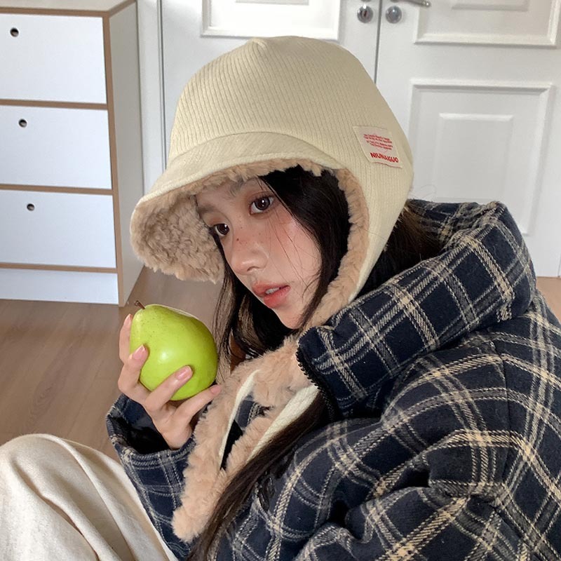 Korean INS Versatile Protection Lei Feng for Women Autumn and Winter Warm Plush Hat Face Slimming Riding Ear Protection Flying Hat