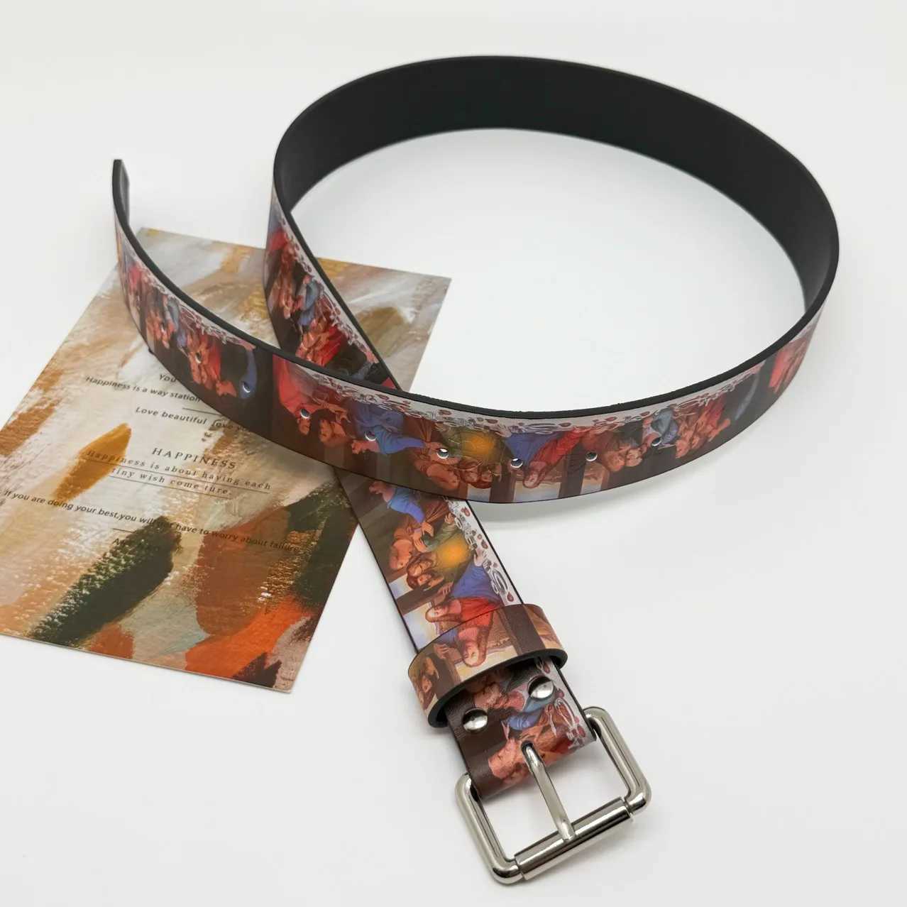 2026 Gothic Y2K Trendy PU Leather Belt with The Last Supper Painting Vintage Unisex Fashion Accessory Waist Belt Jeans Waistband S261017YWDT