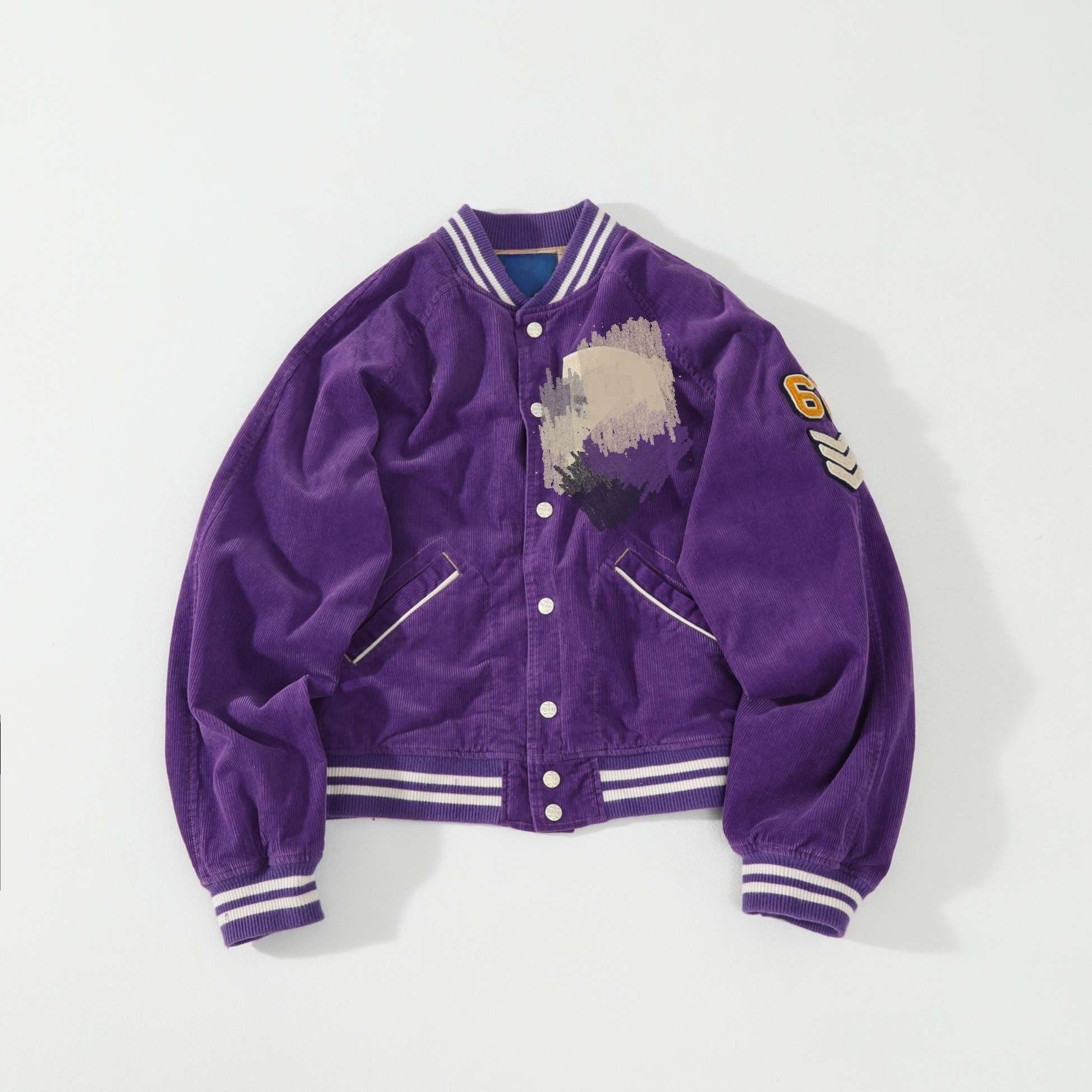 Vintage Purple Corduroy Baseball Jacket rxlpx Heavyweight Washed Letterman Varsity Bomber Jacket, Unisex Retro American College Style Coat for Men a