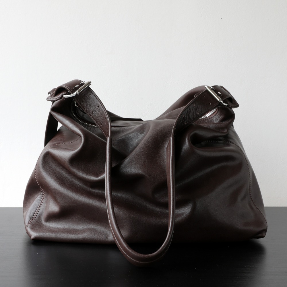 Niche Light Luxury Vegetable Tanned Cowhide Neutral Simple Wind Large Capacity Shoulder Retro Versatile Lazy Messenger Bag Suotong261015
