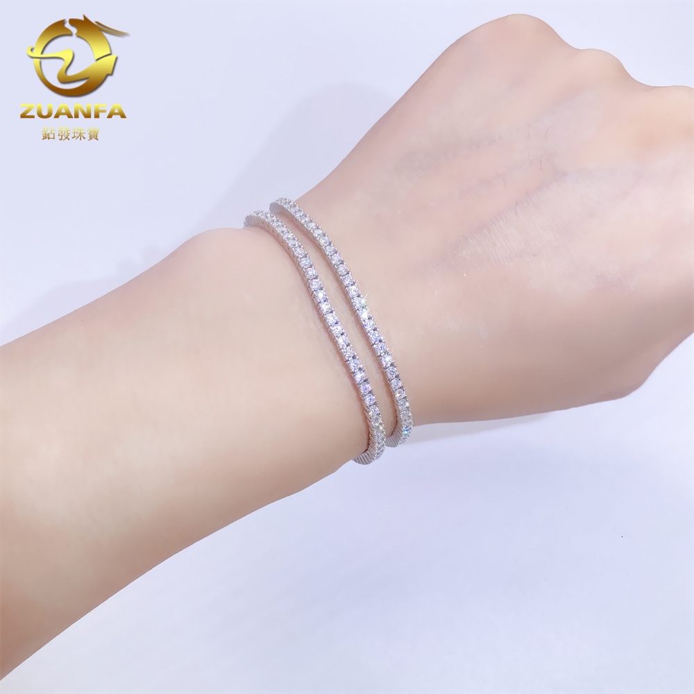 Jewelry 2-5mm 100% S925 Silver Hip Hop Single Row Chain vvs D-Moissanite for Women Tennis Bracelet
