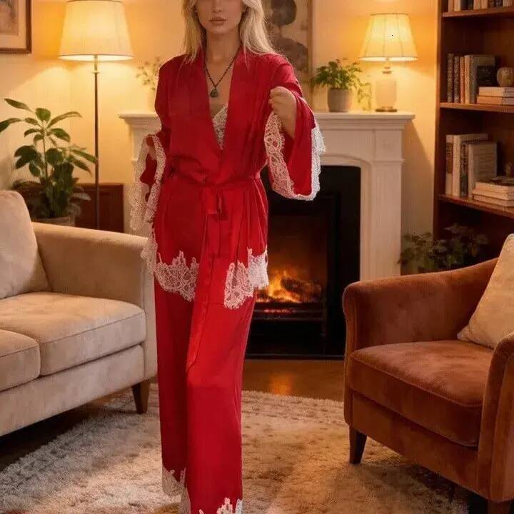 Women Pajamas Luxury Foreign Trade Brand Tencel Heavy Duty Sexy Camisole Robe Ice Silk High loungewear End Luxury Wide Leg Pants Women's And Lo
