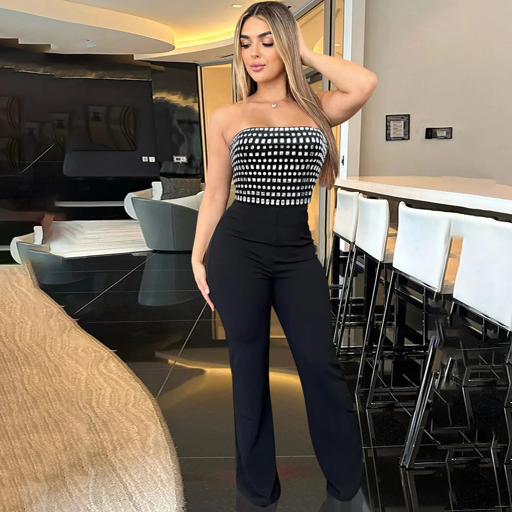 HBLL y Sexy One Piece Women Skinny Diamonds Sparkly Diamonds Jumpsuits Strapless Rhinestone Party Evening Jumpsuit Rompers 261015