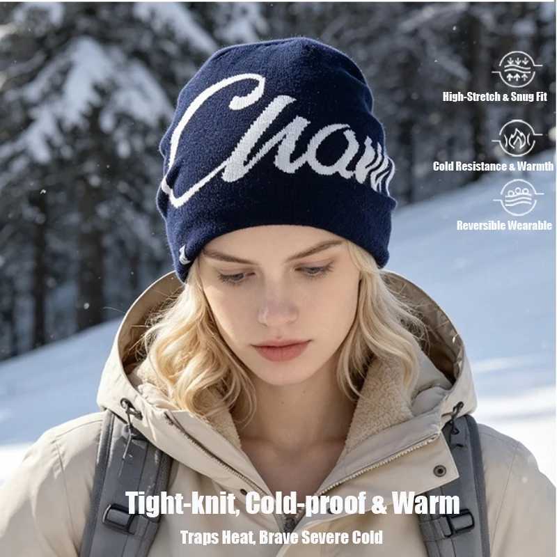 Beanie/Skull Caps Reversible Knit Beanie Hat For Women Winter Warm High Stretch Soft Printed Slouchy Skull Cap Outdoor Cold Weather HeadwearT261017