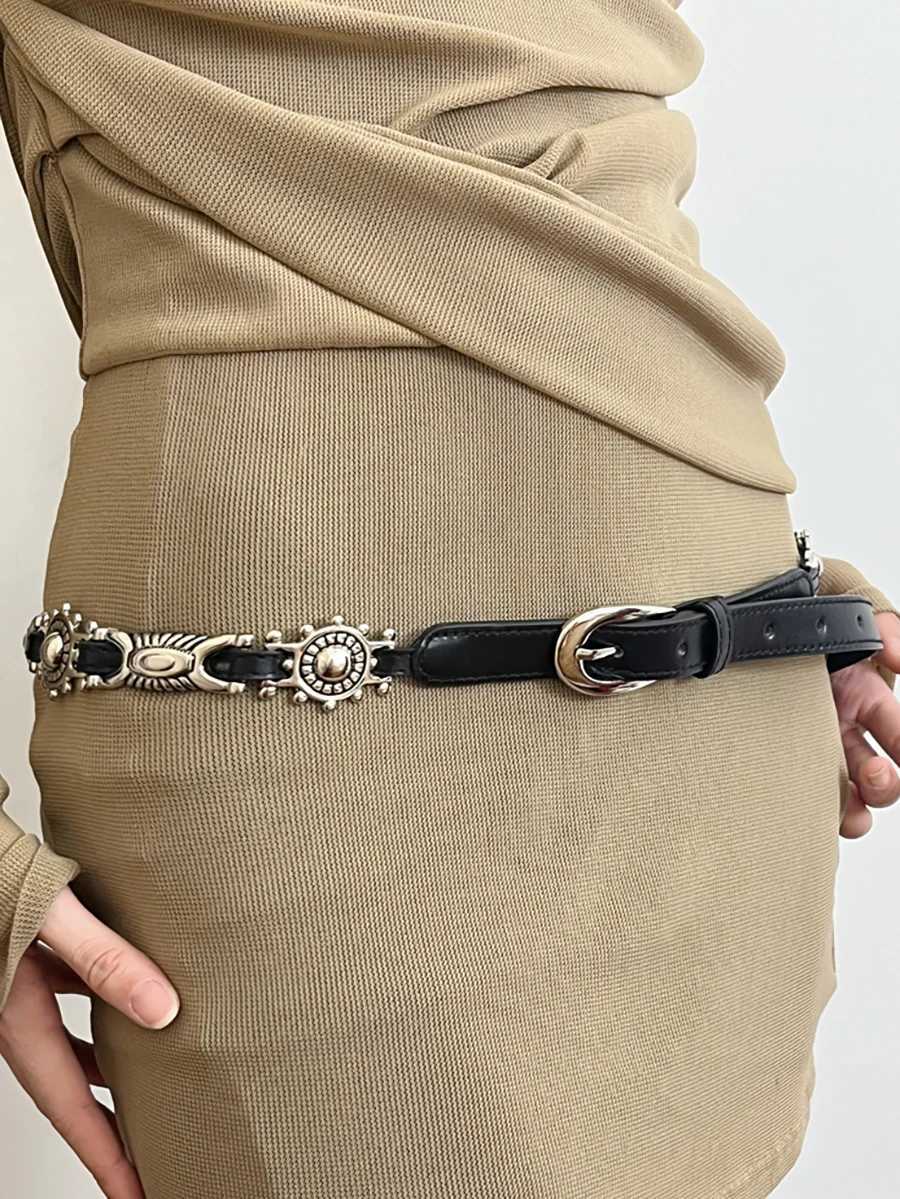 Women's Punk Chain Metal Band For Ladies Cowboy Pu Design Sense Belts Pin buckle Waistband waist Decorative On Denim Dress Coat S261017VIF4