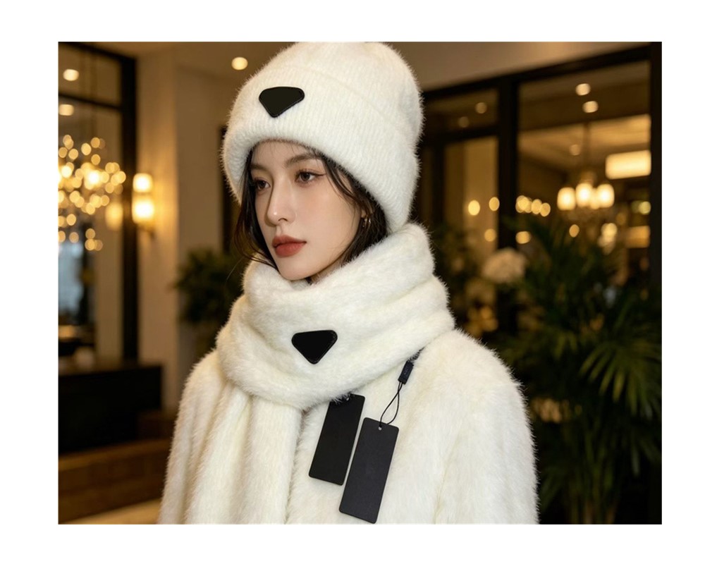 Winter Plush Beanie and Scarf Set for Women 2Pcs Soft Fuzzy Warm Hat Neck Scarf