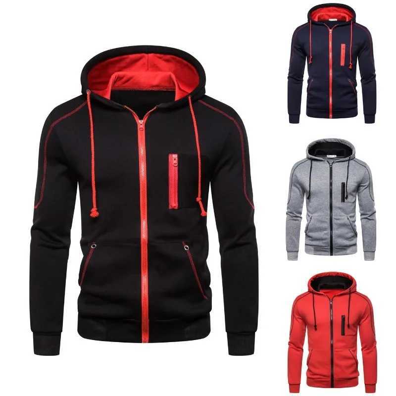 Casual Men Hoodie Sweatshirt 2025 Slim Male Zipper Streetwear Cardigan Hoodies Outerwear Black Sportswear Men Hooded Jacket S261017KAF6