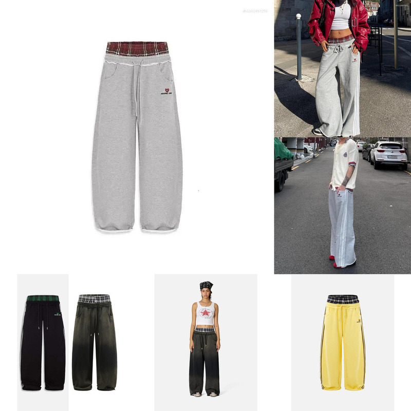 aelfric eden Pants Deeptown Gray Vintage Striped Embroidery Women Sweatpants Double Waist American Style Straight Sports Baggy Casual Hip Hop