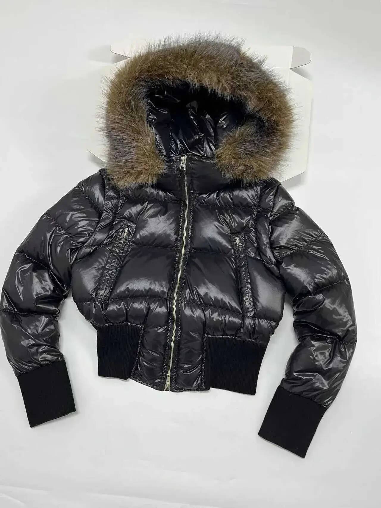 Women Cropped Puffer Jacket Large Fluffy Faux Fur Hood Zip Up Slim Waist Winter Short Bubble Coat Y2K Streetwear Outerwear H260917