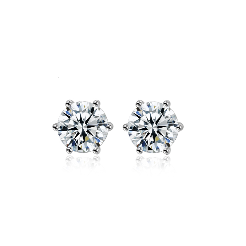 925 Sterling Silver 6 Prong Round Lab Grown Diamond Stud Earrings Women Daily Fine Jewelry