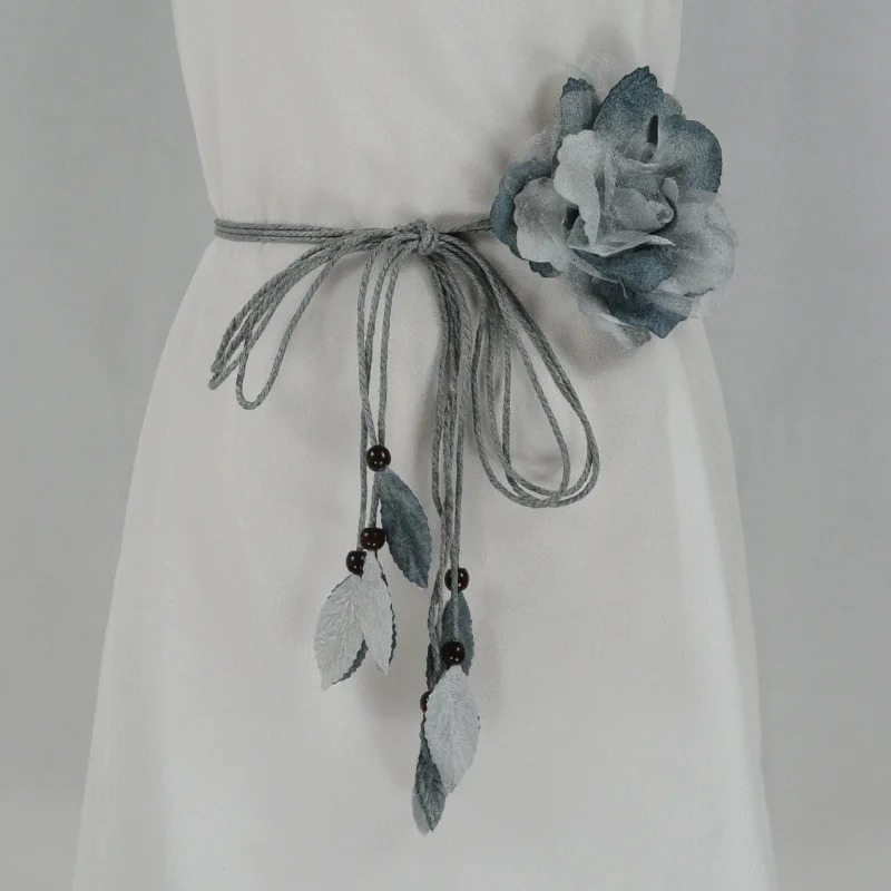 Ladies' Spring Summer Chiffon Large Flower Thin Belt Cute And Elegant Knot Waist Chain Flower Leaf Tassel Decorative Skirt Belt 261012