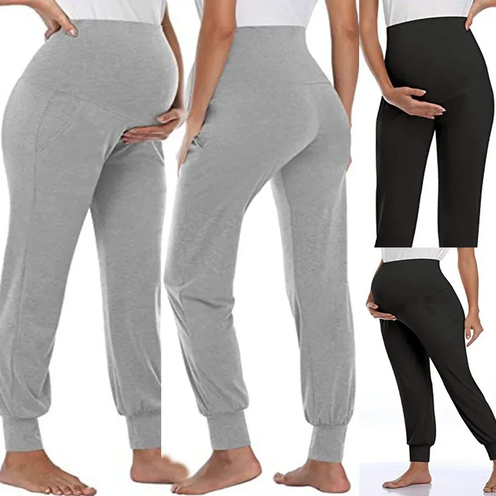 Spring Maternity Women's Casual Pants Premama Solid High Waist Strechy Lounge Trousers For Pregnant Women Joggers With Pockets 261015