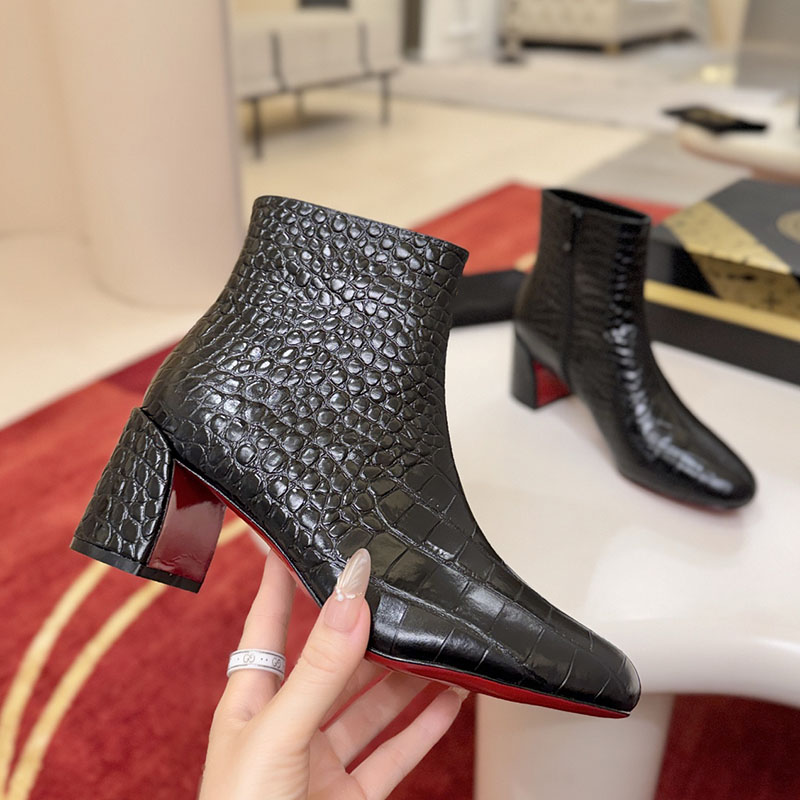 Women Chunky Heels 5.5cm Ankle Boots With Zipper Outdoor Leisure Shoes Designer Cowhide Western Snow Boots 26ss Lady Luxury Casual Shoes Vintage Bla