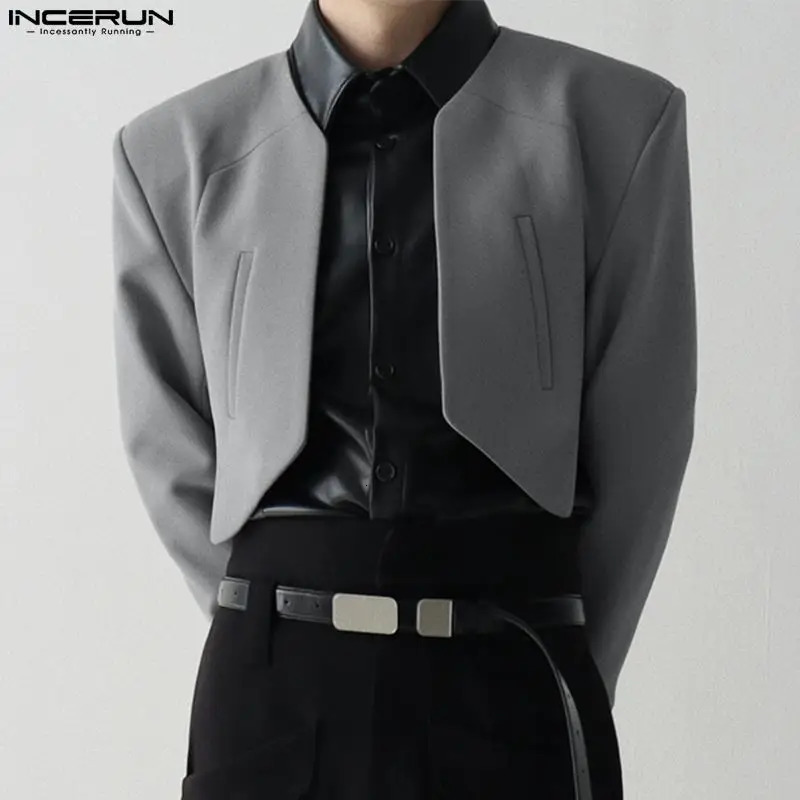 INCERUN Men Blazer Solid Color Open Stitch Long Sleeve Irregular Thin Suits Men Streetwear Fashion Casual Crop Coats S-5XL 261015