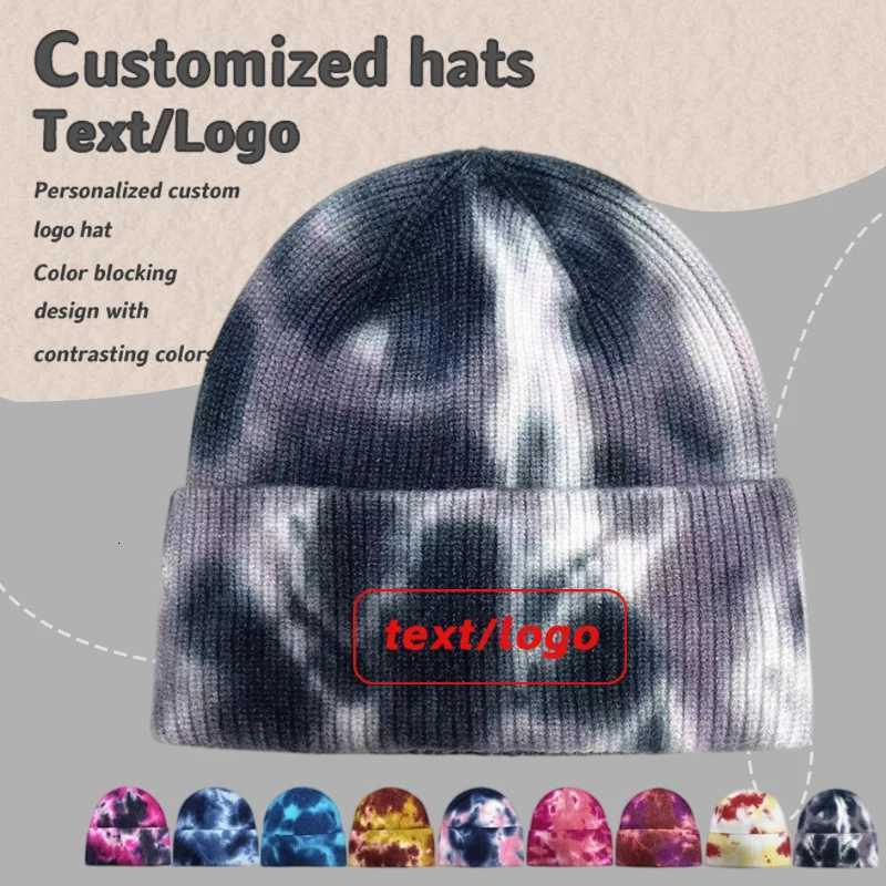 Beanie/Skull Caps Customized Embroidered New Tie Dye Knitted Hat Trendy Hip Hop Guapi Hat Men and Women Outdoor Winter Warm Skull Beanie Caps Q26101